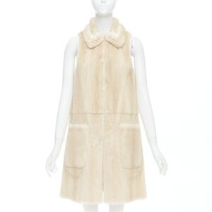 Fendi Reversible fur champagne g leather metallic vest coat